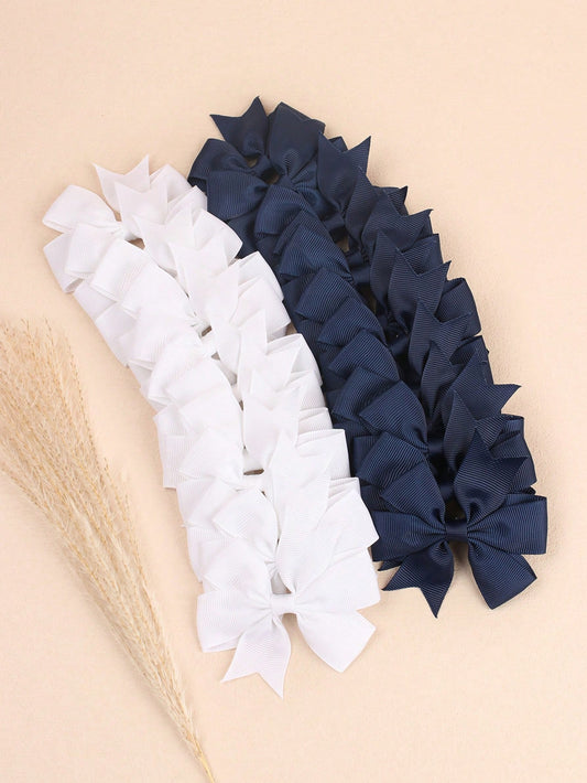 فيونكات الشعر بلون واحد للفتيات باللون الأزرق الداكن والأبيض