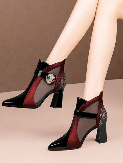 بوت كاحل بكعب عالي من الشبكة التنفسية للنساء