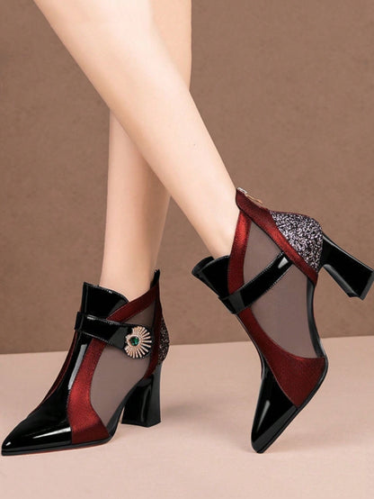 بوت كاحل بكعب عالي من الشبكة التنفسية للنساء