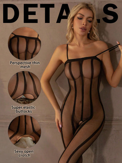 بدلة داخلية جميلة وجريئة، بدلة حريرية سوداء مخططة، مجموعة بدلة نسائية وجميلة من الملابس الداخلية