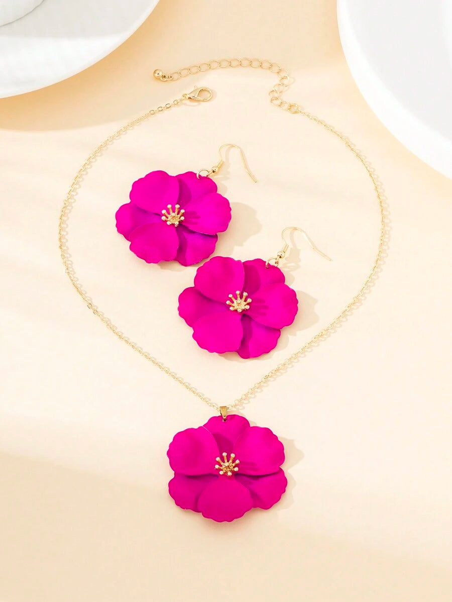 طقم قلادة و أقراط معدنية ملونة متعددة الطبقات