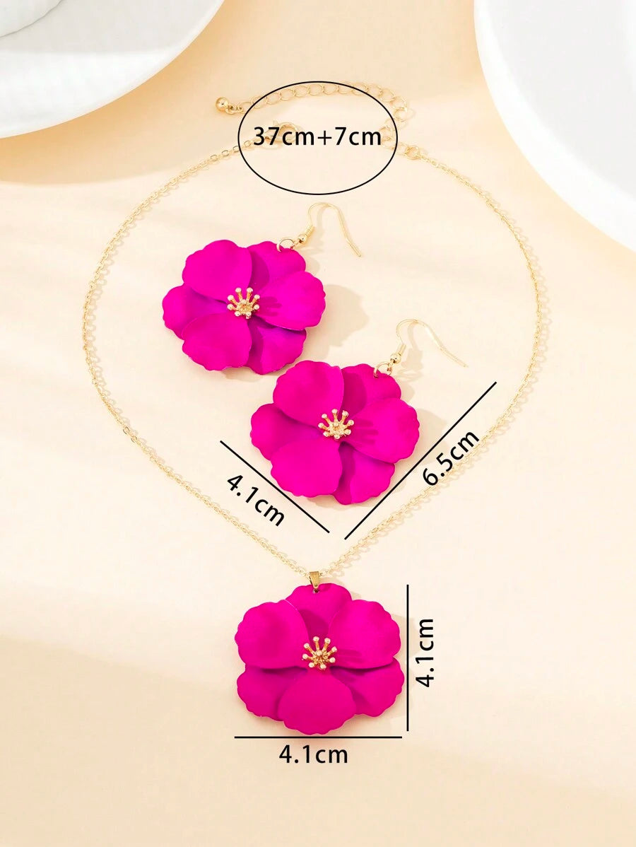 طقم قلادة و أقراط معدنية ملونة متعددة الطبقات