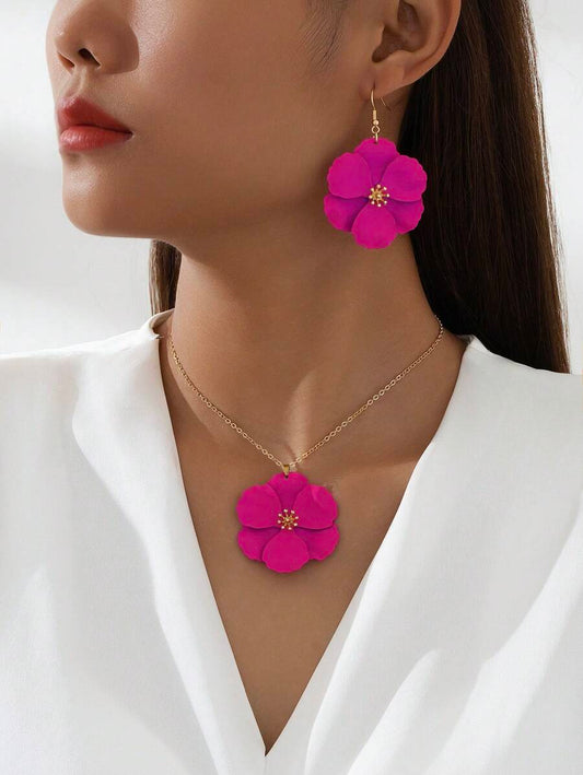 طقم قلادة و أقراط معدنية ملونة متعددة الطبقات