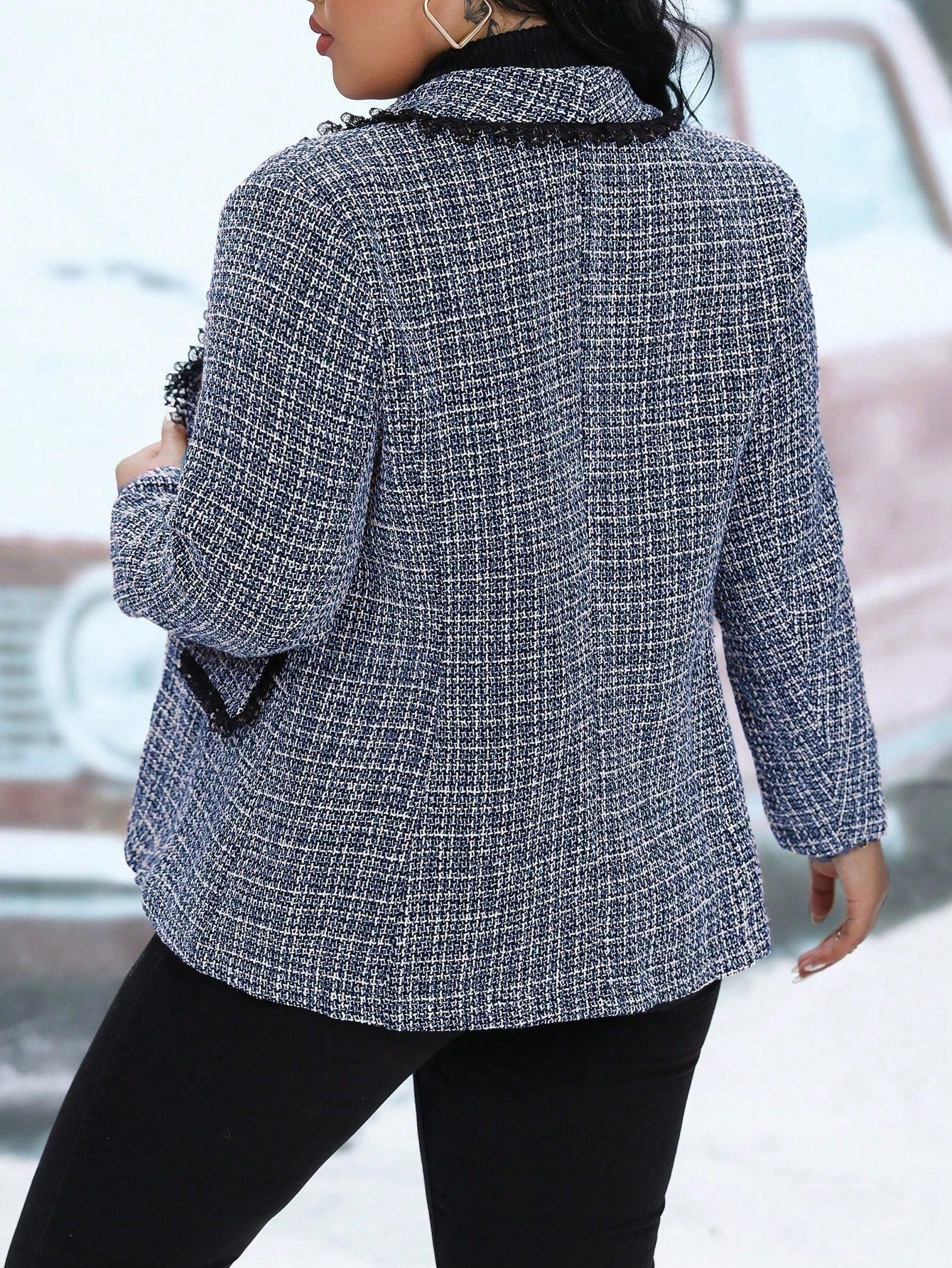 بدلة بليزر مصممة بياقة صدر مربع وأكمام طويلة ذات تصميم مربع ملون، أنيقة للاستخدام في الشتاء، مجموعة بليزر مربع للنساء والفتيات