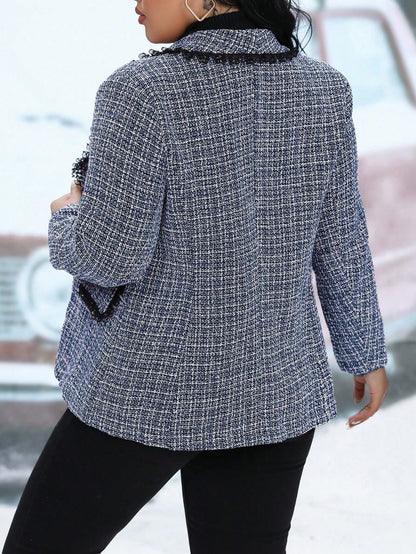 بدلة بليزر مصممة بياقة صدر مربع وأكمام طويلة ذات تصميم مربع ملون، أنيقة للاستخدام في الشتاء، مجموعة بليزر مربع للنساء والفتيات