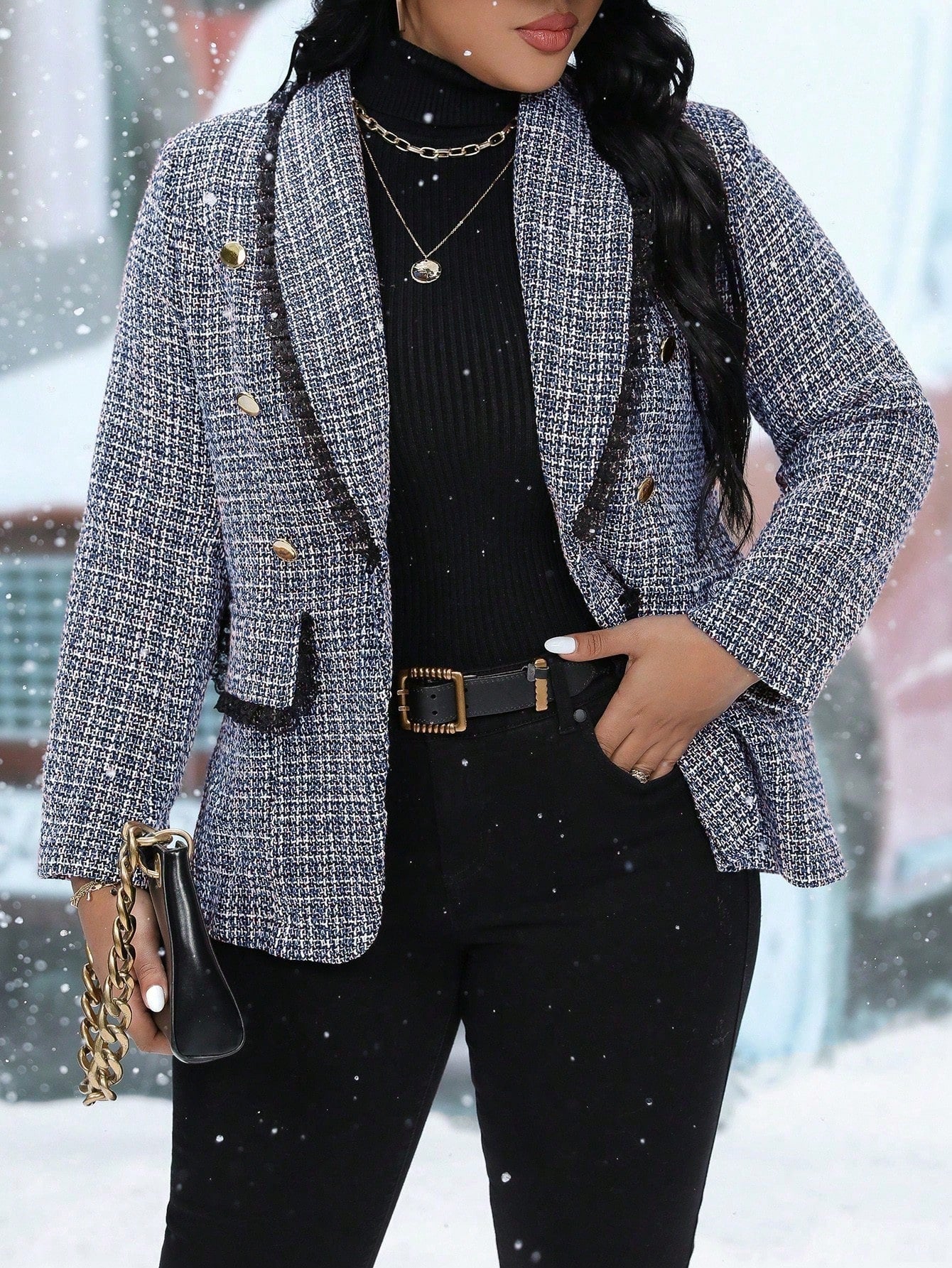 بدلة بليزر مصممة بياقة صدر مربع وأكمام طويلة ذات تصميم مربع ملون، أنيقة للاستخدام في الشتاء، مجموعة بليزر مربع للنساء والفتيات