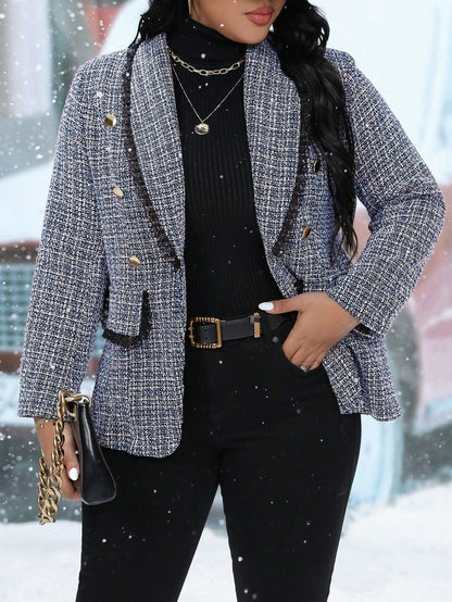 بدلة بليزر مصممة بياقة صدر مربع وأكمام طويلة ذات تصميم مربع ملون، أنيقة للاستخدام في الشتاء، مجموعة بليزر مربع للنساء والفتيات