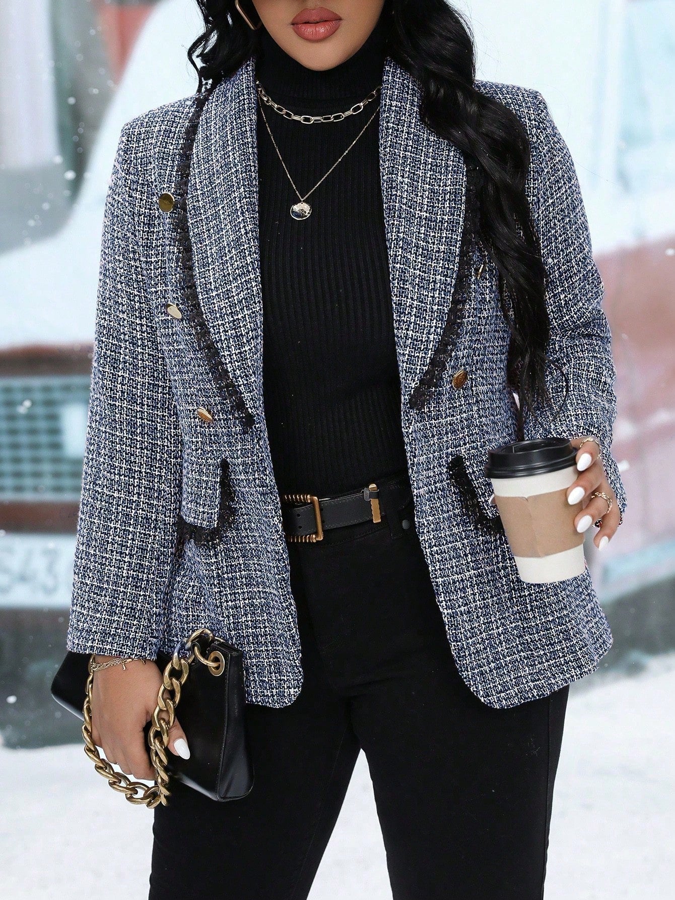 بدلة بليزر مصممة بياقة صدر مربع وأكمام طويلة ذات تصميم مربع ملون، أنيقة للاستخدام في الشتاء، مجموعة بليزر مربع للنساء والفتيات