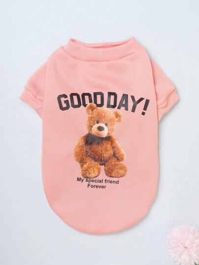 سترة رقبة دائرية رائعة بطبعة دب للخريف/الشتاء للكلاب والقطط الصغيرة