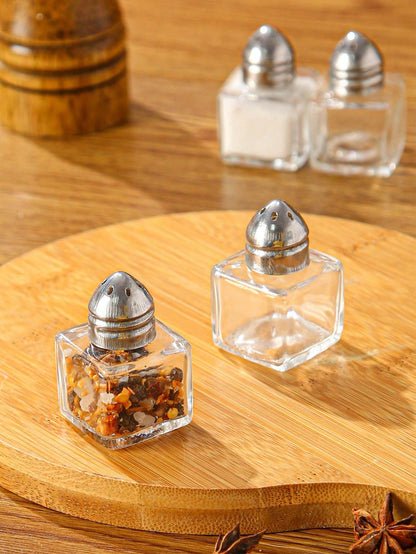 جرة التوابل الشفافة 2قطع وزجاجة ملح صغيرة بسيطة ومحمولة للمطبخ