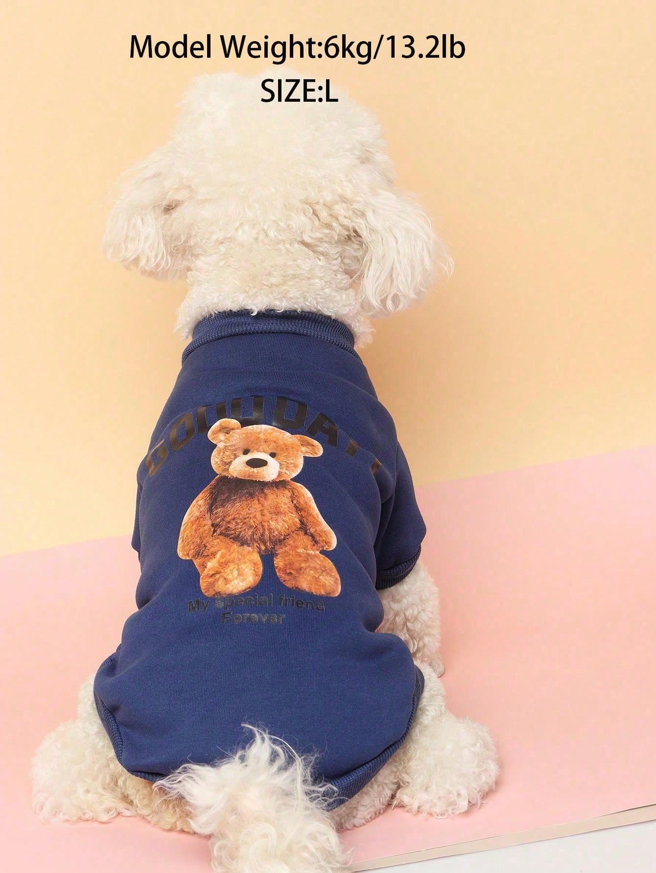 سترة رقبة دائرية رائعة بطبعة دب للخريف/الشتاء للكلاب والقطط الصغيرة