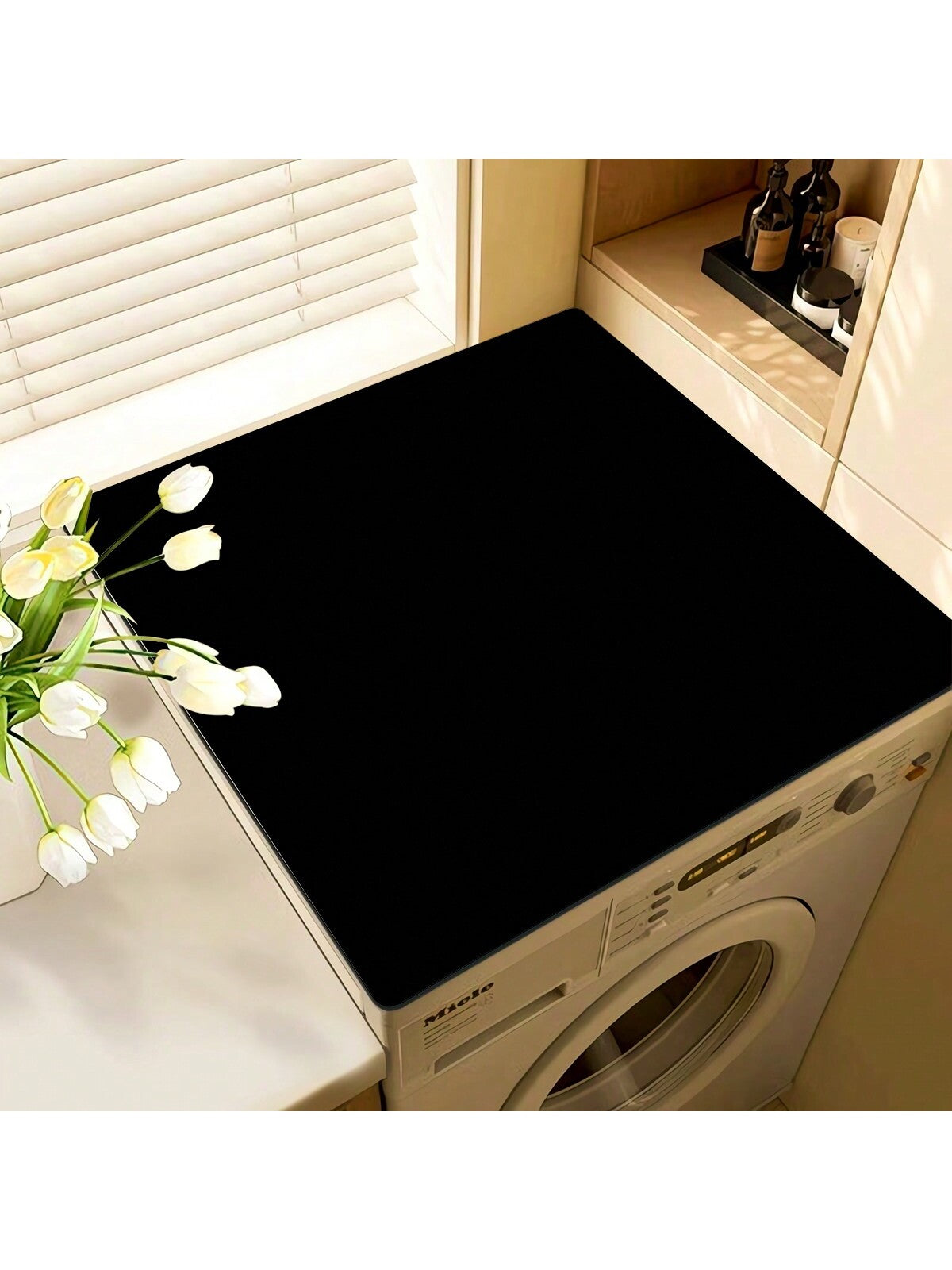 حصيرة غسيل مطبوعة باللون الأسود الأحادي قطعة واحدة، غير قابلة للانزلاق ومقاومة للماء ديكور غرفة الغسيل، حصيرة أرضية ذات نمط قديم لغرفة الغسيل والمطبخ والحمام