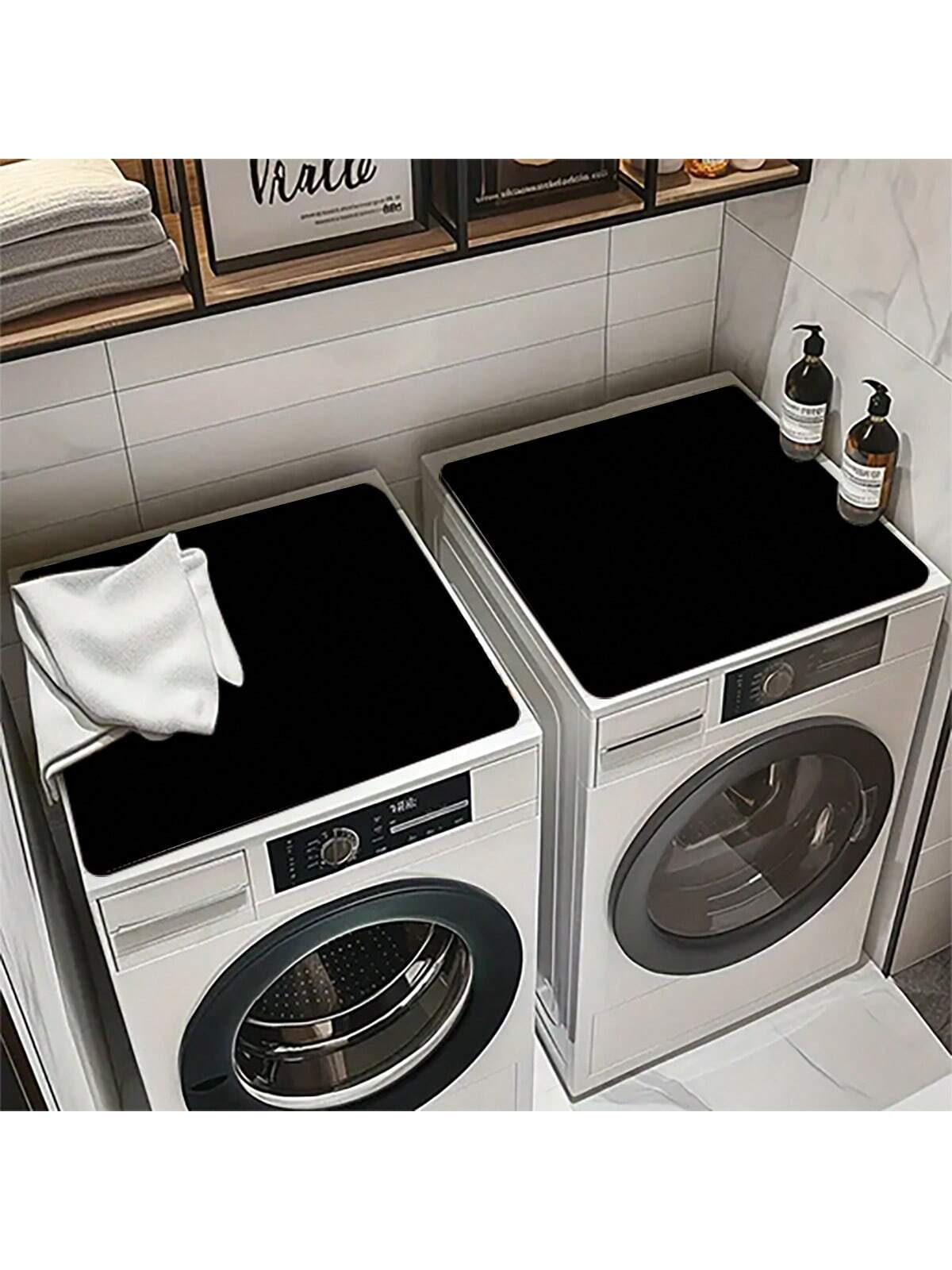 حصيرة غسيل مطبوعة باللون الأسود الأحادي قطعة واحدة، غير قابلة للانزلاق ومقاومة للماء ديكور غرفة الغسيل، حصيرة أرضية ذات نمط قديم لغرفة الغسيل والمطبخ والحمام