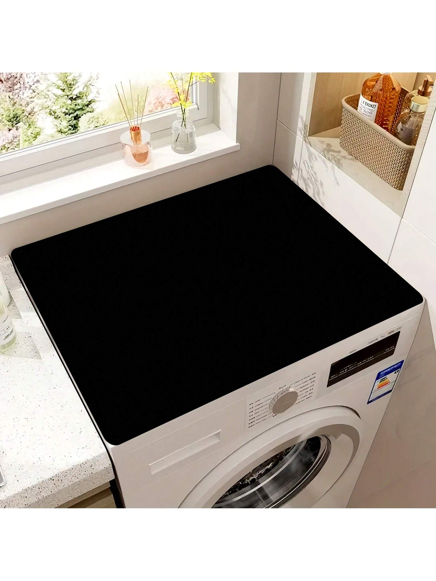 حصيرة غسيل مطبوعة باللون الأسود الأحادي قطعة واحدة، غير قابلة للانزلاق ومقاومة للماء ديكور غرفة الغسيل، حصيرة أرضية ذات نمط قديم لغرفة الغسيل والمطبخ والحمام