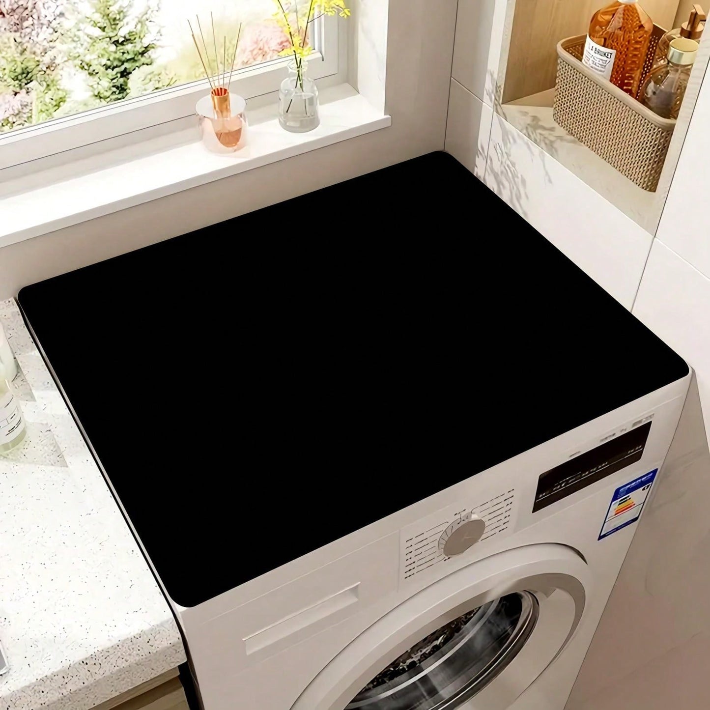 حصيرة غسيل مطبوعة باللون الأسود الأحادي قطعة واحدة، غير قابلة للانزلاق ومقاومة للماء ديكور غرفة الغسيل، حصيرة أرضية ذات نمط قديم لغرفة الغسيل والمطبخ والحمام