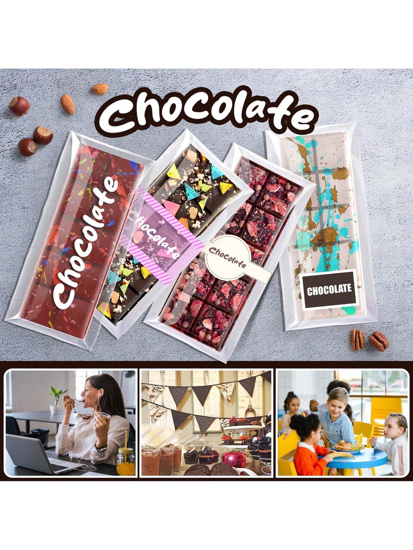 قالب شوكولاتة سيليكون ذو 6 تجاويف - عميق مع 100 كيس، لعمل بار محشي، ملء كنافة بالفستق والشوكولاتة