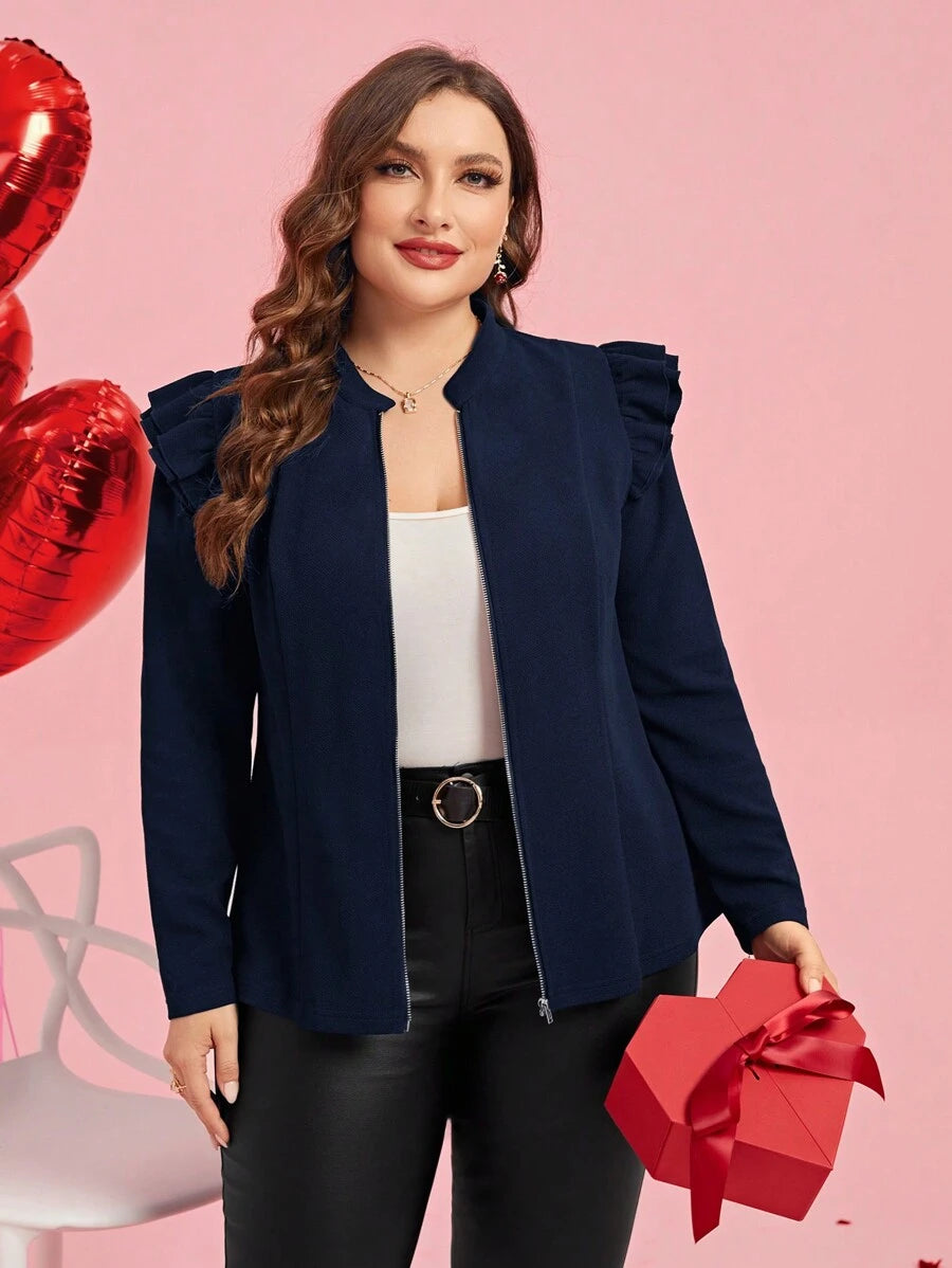 جاكيت أحادي اللون أنيق مقاس كبير