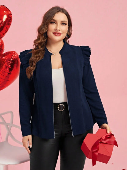 جاكيت أحادي اللون أنيق مقاس كبير