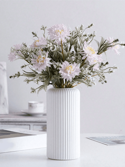 زهرية بلاستيكية بيضاء قطعة واحدة، مناسبة لتزيين بالزهور الجافة، للمنزل، الزفاف، وتزيين طاولة الطعام