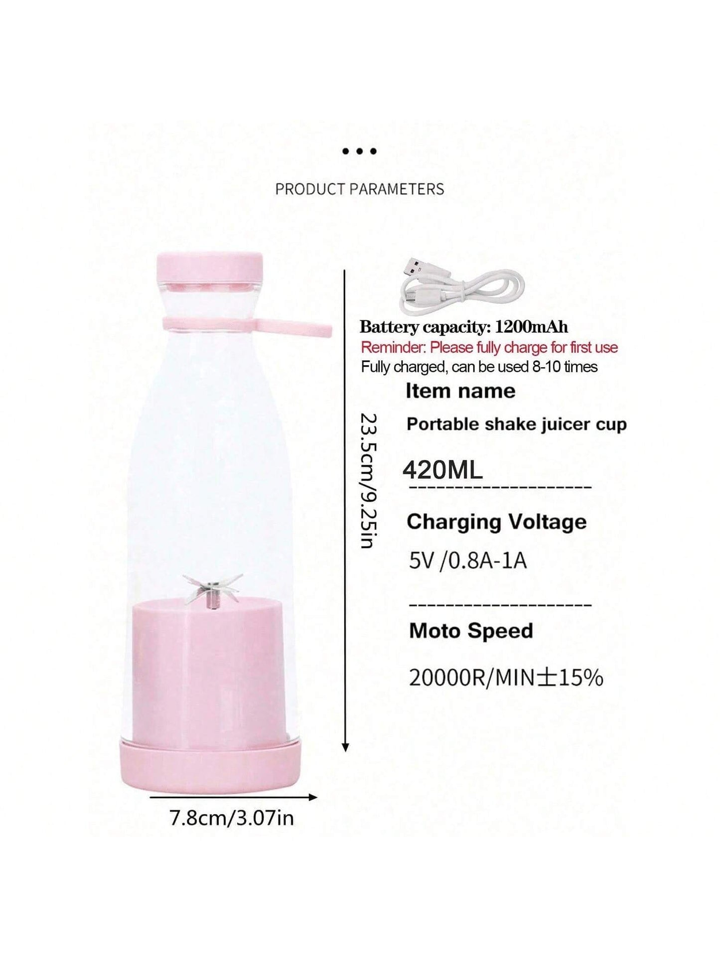 خلاط عصير محمول قابل للشحن بالكهرباء عبر منفذ USB ، صانع عصير خلاط عصير