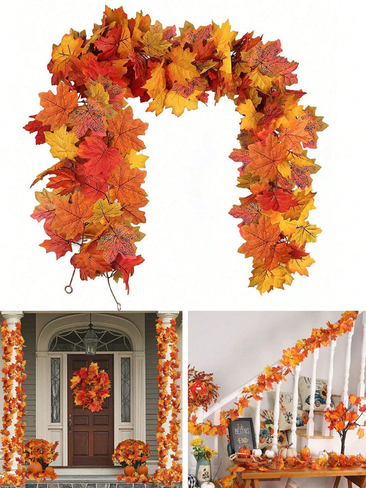 قطعة واحدة - ورقة قيقب اصطناعية خريفية ، إكليل قيقب خريفي رائع