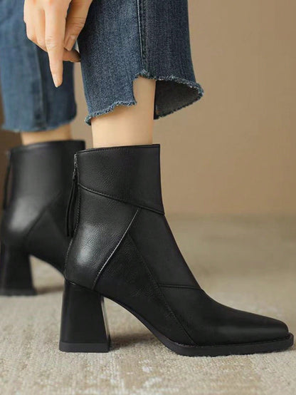 كعب عالي بطراز فرنسي عتيق للنساء موديل 2024، كعب سميك، يتناسب جيدًا مع الفساتين، الأحذية، بوت الكاحل الأنيقة الشتوية