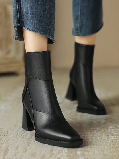 كعب عالي بطراز فرنسي عتيق للنساء موديل 2024، كعب سميك، يتناسب جيدًا مع الفساتين، الأحذية، بوت الكاحل الأنيقة الشتوية