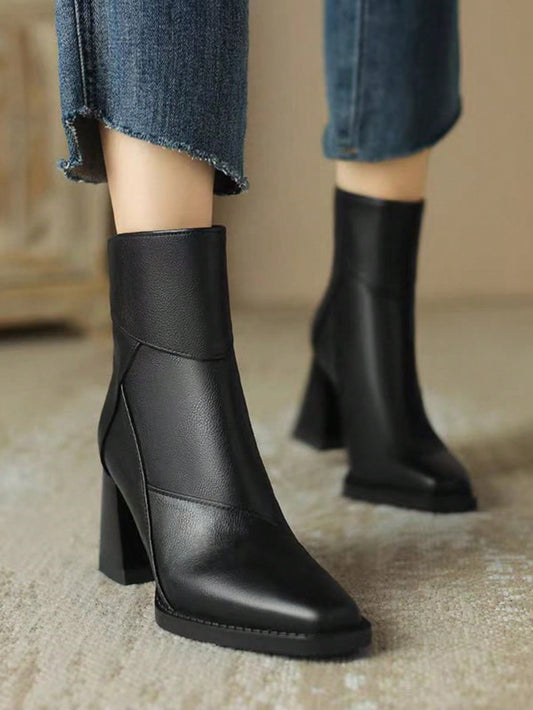 كعب عالي بطراز فرنسي عتيق للنساء موديل 2024، كعب سميك، يتناسب جيدًا مع الفساتين، الأحذية، بوت الكاحل الأنيقة الشتوية