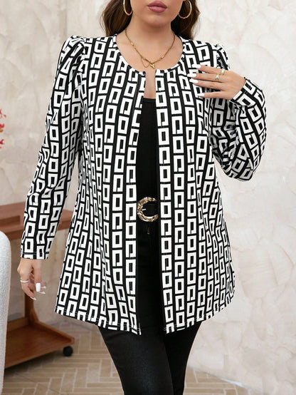 جاكيت كم طويل ذات طباعة زهرية للنساء المقاسات الكبيرة