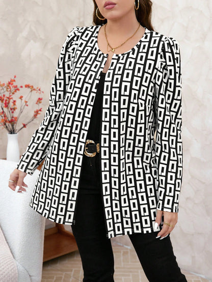 جاكيت كم طويل ذات طباعة زهرية للنساء المقاسات الكبيرة