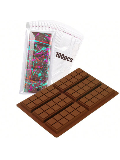 قالب شريحة شوكولاتة ب- 6 تجاويف عميقة مع أكياس وكشرط، قالب شريحة شوكولاتة سميكة لشريحة محشوة، قالب شوكولاتة سيليكون لملء شريحة شوكولاتة بالفستق حلوى كنافة