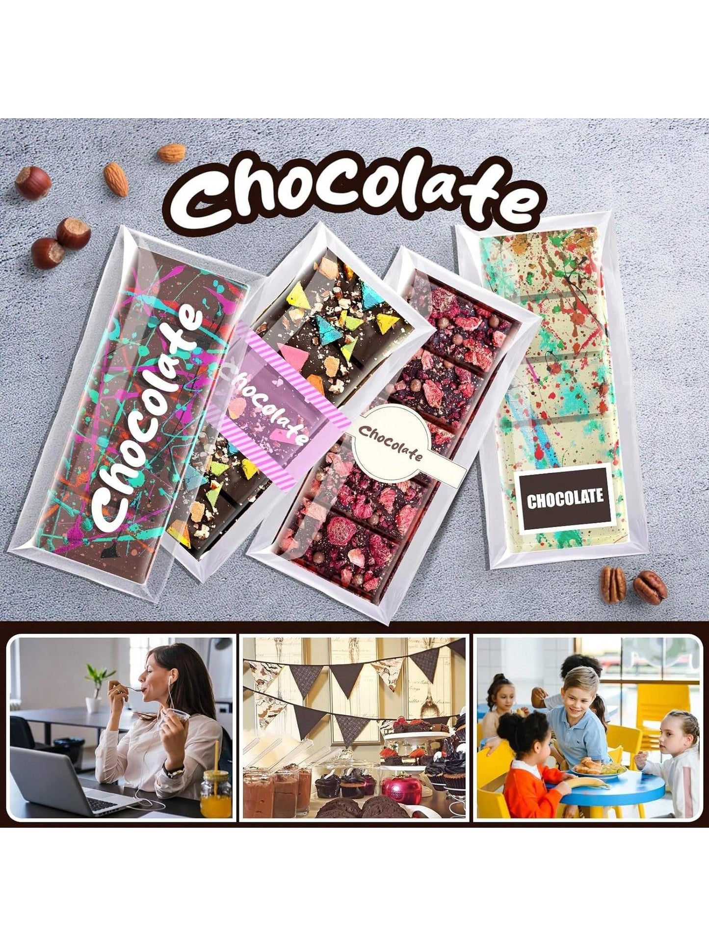 قالب شريحة شوكولاتة ب- 6 تجاويف عميقة مع أكياس وكشرط، قالب شريحة شوكولاتة سميكة لشريحة محشوة، قالب شوكولاتة سيليكون لملء شريحة شوكولاتة بالفستق حلوى كنافة