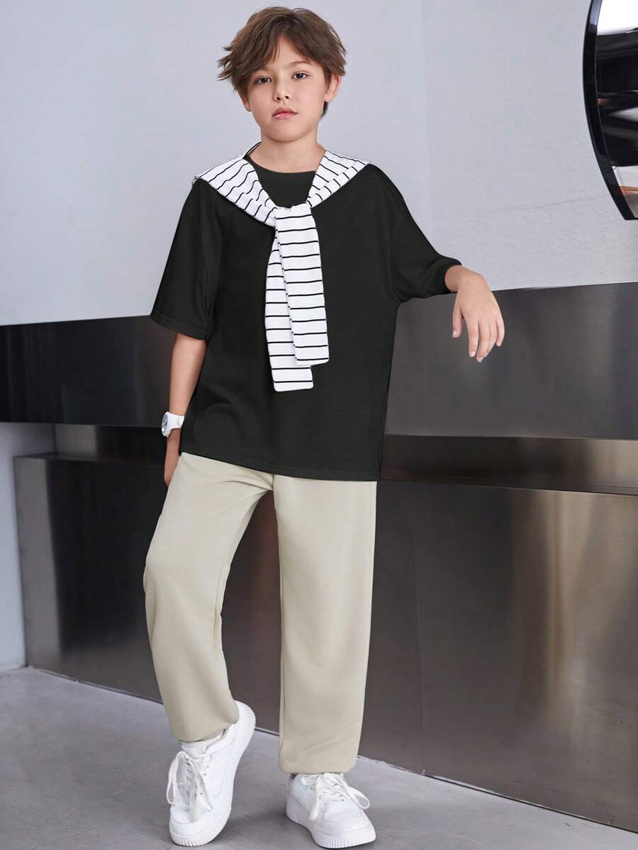 طقم كاجوال فضفاض للشباب 3 قطع: بونشو،