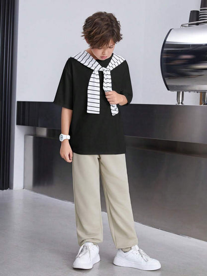 طقم كاجوال فضفاض للشباب 3 قطع: بونشو،