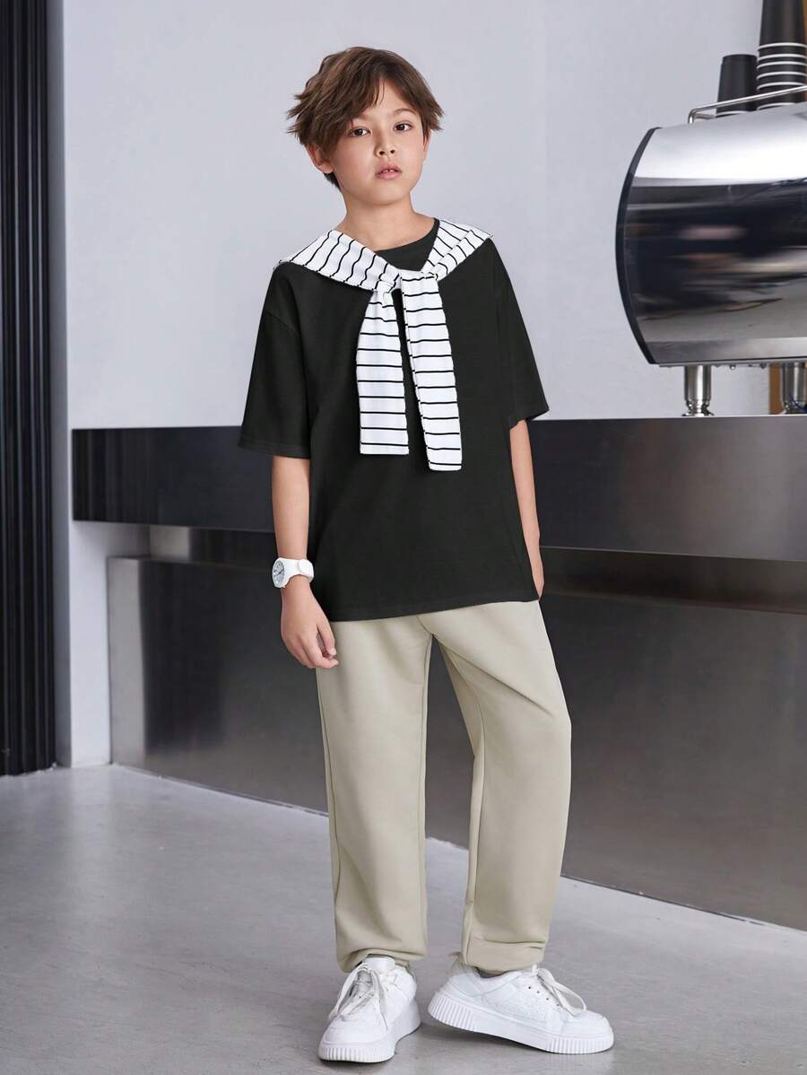 طقم كاجوال فضفاض للشباب 3 قطع: بونشو،