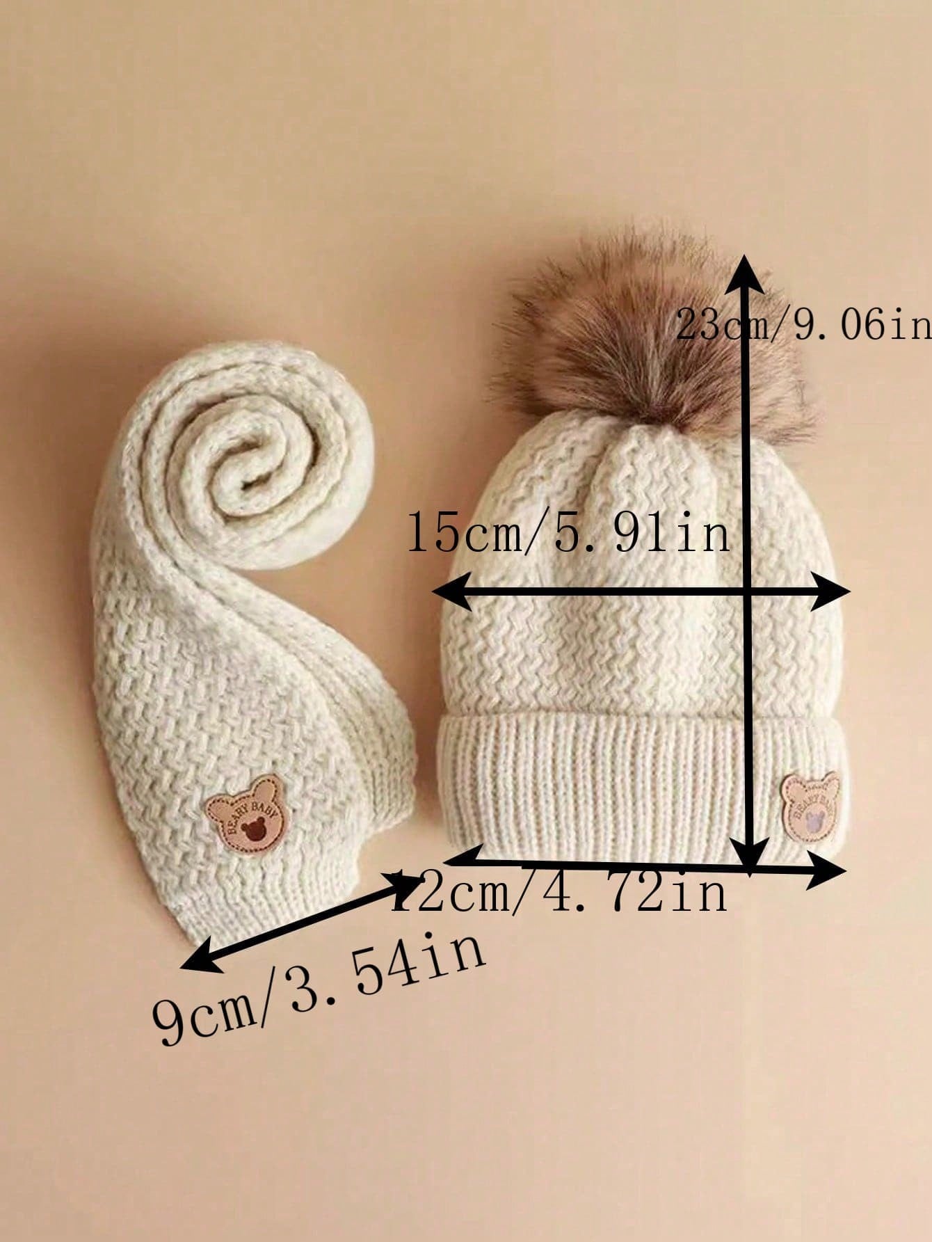 طقم 3قطع من القبعة والوشاح والقفازات للأطفال 2 قطعة