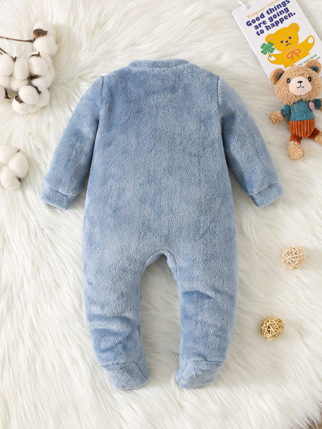 رومبير أطفال حديثي الولادة ذات غطاء أمامي مائل مطرز بشكل دب لطيف ، من الفلانيل ، للخريف والشتاء