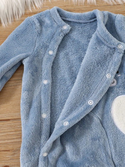 رومبير أطفال حديثي الولادة ذات غطاء أمامي مائل مطرز بشكل دب لطيف ، من الفلانيل ، للخريف والشتاء