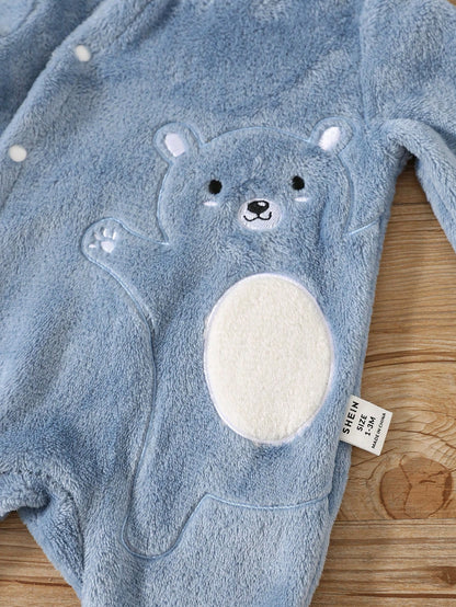 رومبير أطفال حديثي الولادة ذات غطاء أمامي مائل مطرز بشكل دب لطيف ، من الفلانيل ، للخريف والشتاء