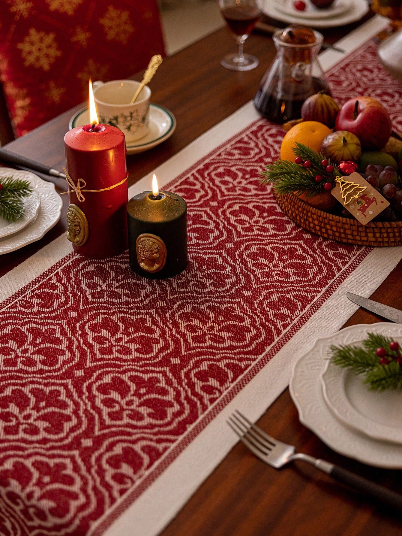 قطعة واحدة من غطاء طاولة مطرز بشراريب حمراء مقاوم للماء، ديكور المنزل والمطبخ وغرفة المعيشة