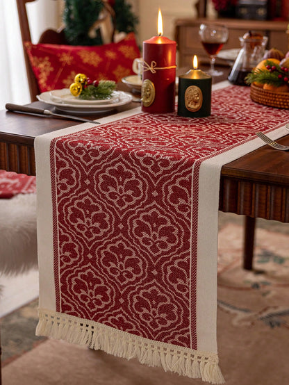 قطعة واحدة من غطاء طاولة مطرز بشراريب حمراء مقاوم للماء، ديكور المنزل والمطبخ وغرفة المعيشة