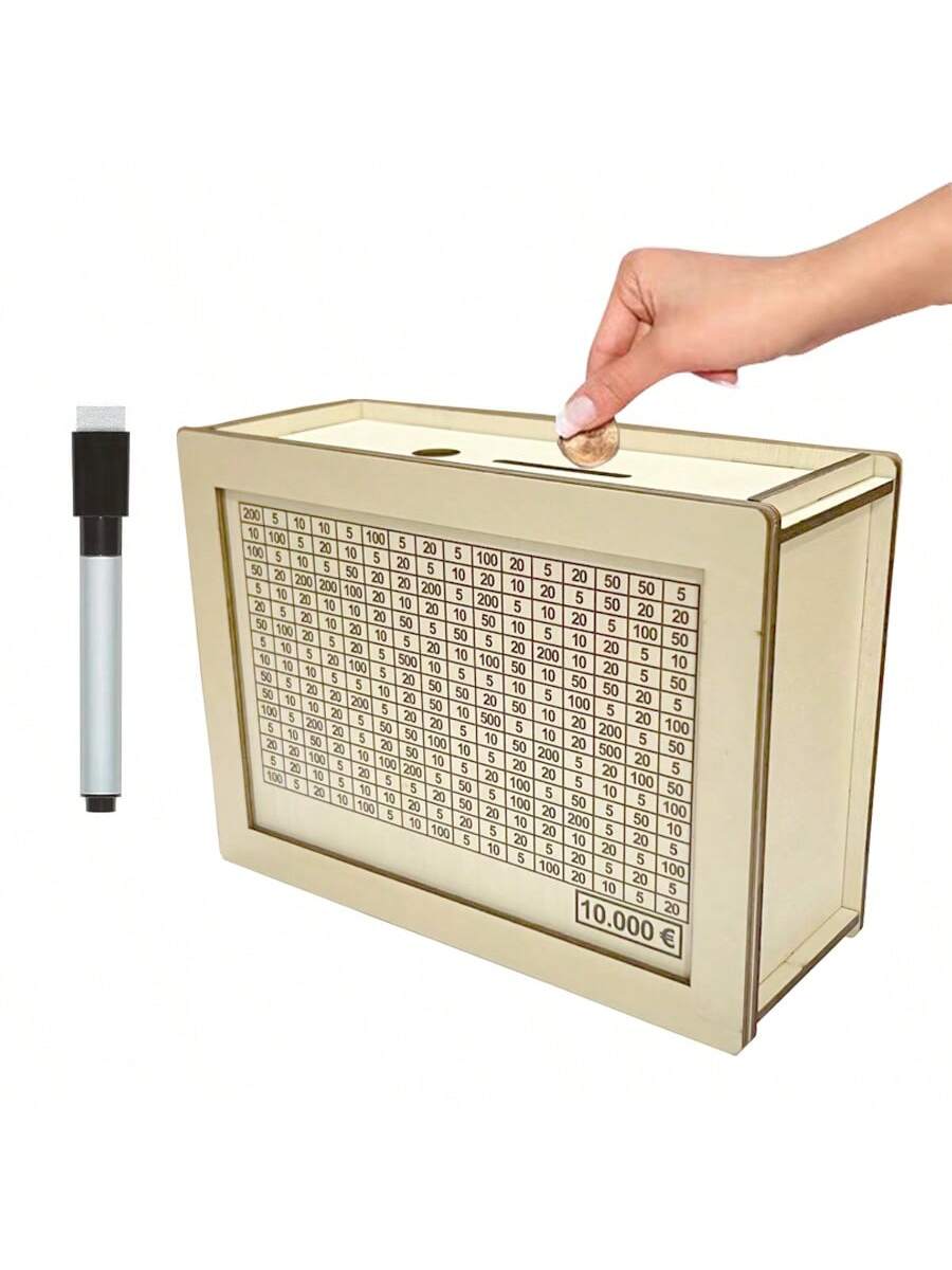 صندوق أموال خشبي أبيض يحتوي على عداد لمكتب المنزل لتوفير النقد