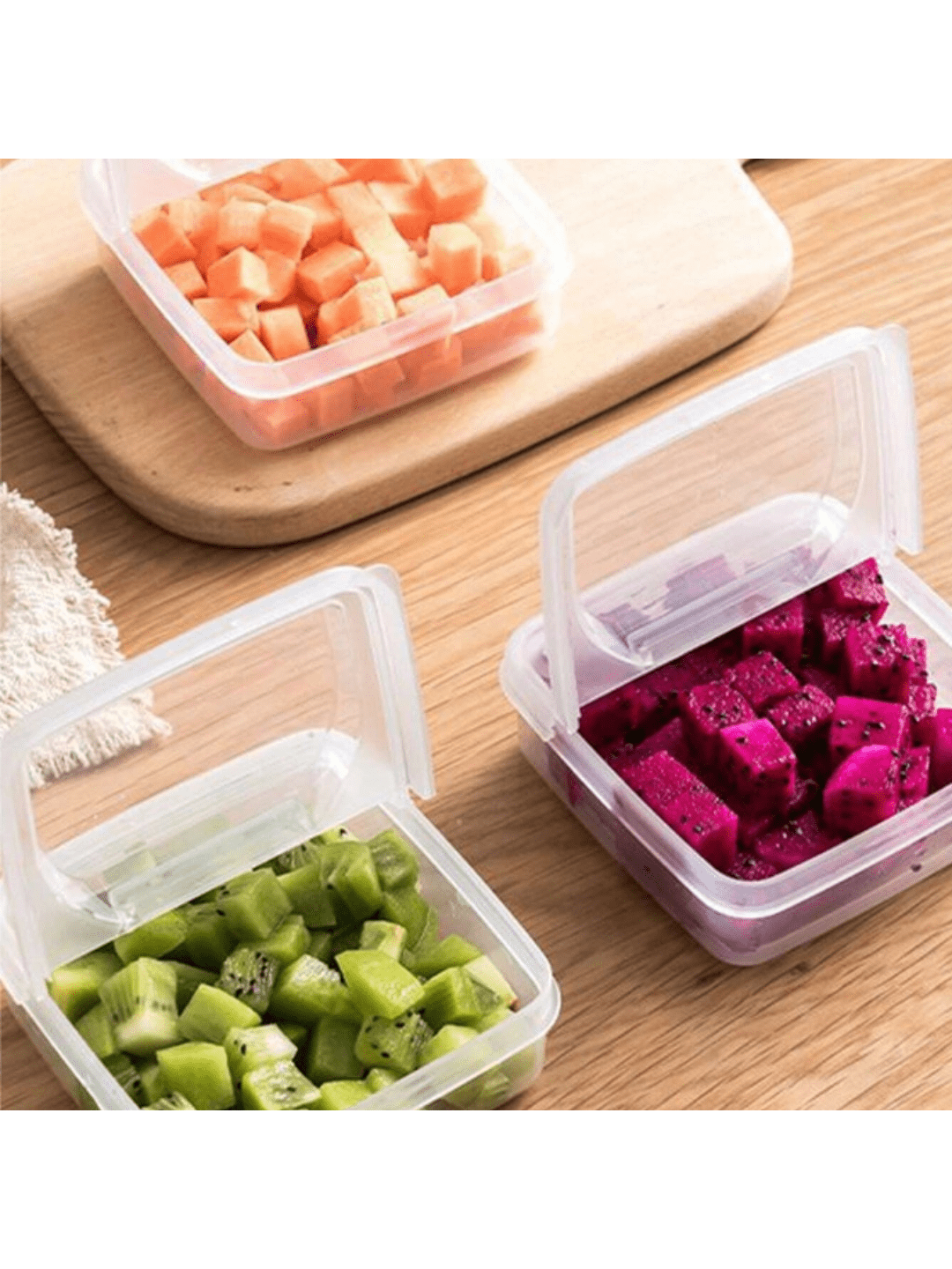 صندوق تخزين للثلاجة قطعة واحدة ، حاوية للحفاظ على الطازجة للمكعبات الفاكهة والجبن والصلصة ، مع غطاء ، شكل مربع