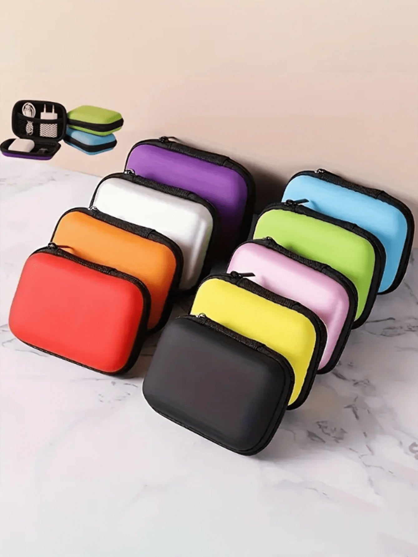 صندوق تخزين الأكسسوارات والمجوهرات، جيب صغير محمول للسفر لسماعات الأذن قطعة واحدة