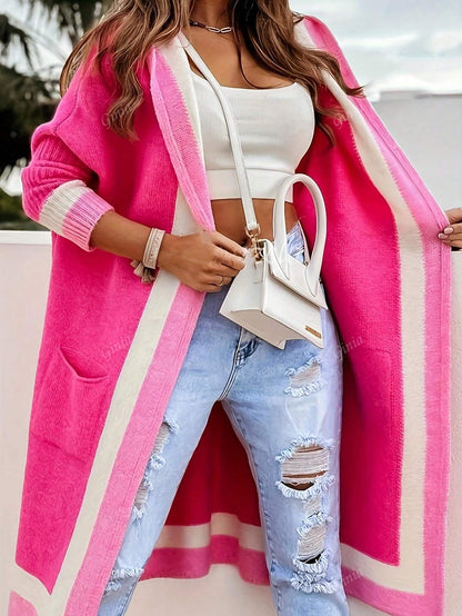الكارديجان المحبوك ذو الكابوت باللون المتباين موضة جديدة للنساء