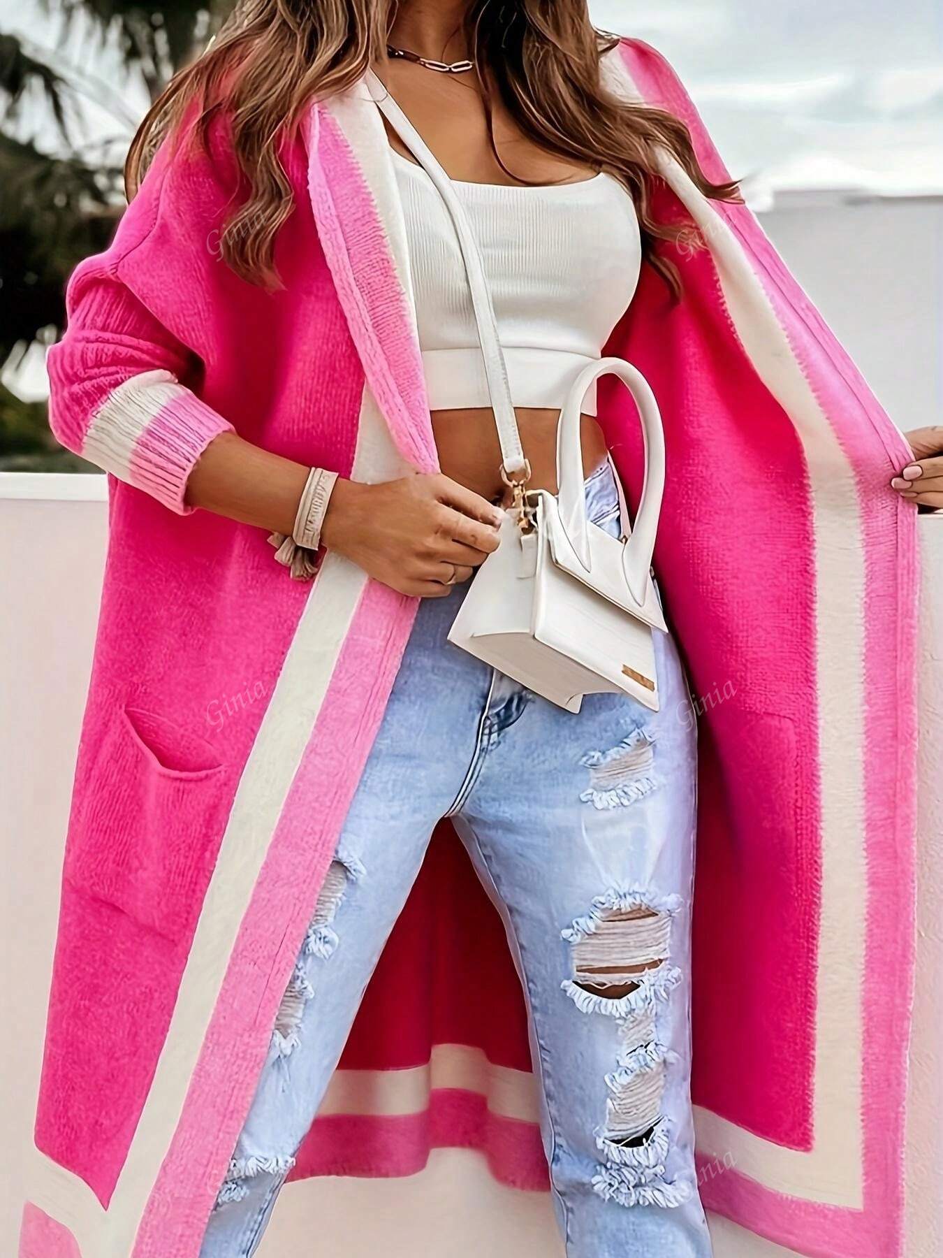 الكارديجان المحبوك ذو الكابوت باللون المتباين موضة جديدة للنساء