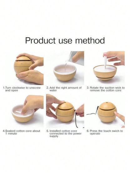 جهاز ترطيب فطري بسعة 200مل برسومات خشبية قطعة واحدة، جهاز نشر روائح محمول يعمل بالطاقة من خلال منفذ USB للمنزل وغرفة النوم