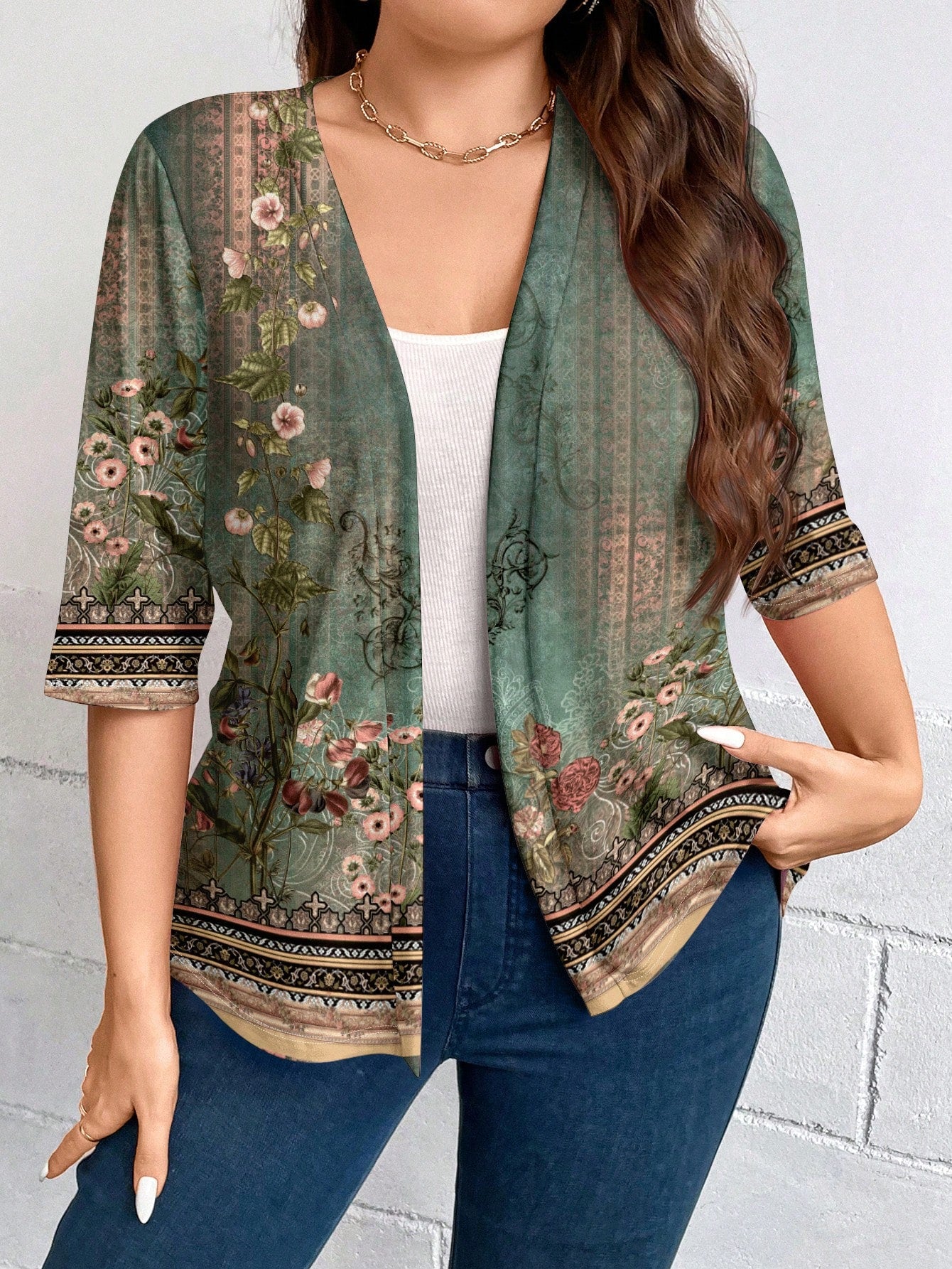 كارديجان خارجي بتصميم مرتخي وفضفاض مطبوع بنقوش زهرية مناسب للربيع والخريف مقاسات كبيرة