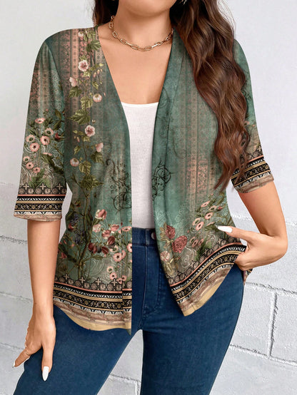 كارديجان خارجي بتصميم مرتخي وفضفاض مطبوع بنقوش زهرية مناسب للربيع والخريف مقاسات كبيرة
