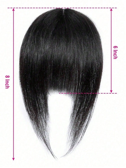 بانج بشعر بشري فرنسي بلون بني وجنبات جانبية، إضافة وصلة شعر تلتصق بسهولة للمبتدئين